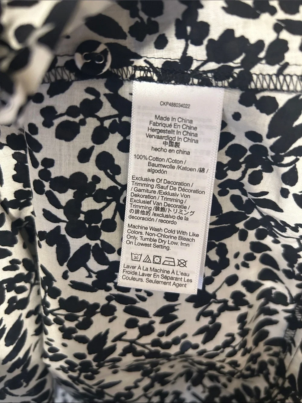 Madewell Black & Cream Floral Puff-Sleeve Blouse